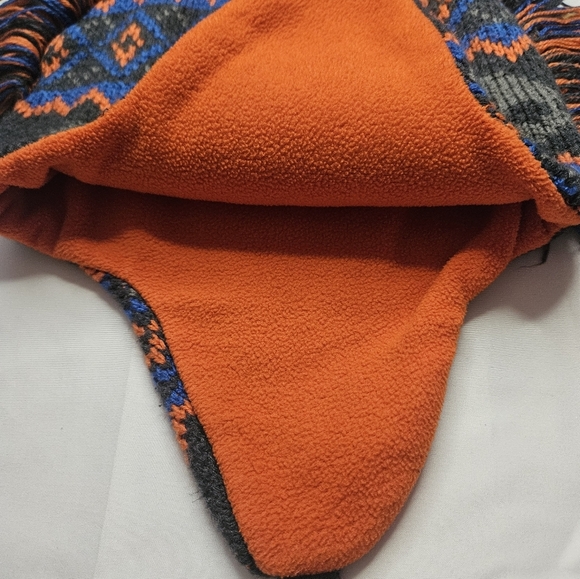 Unbranded Boys Gray, Blue And Orange Skull Mohawked Winter Hat With Ear Flaps - Picture 3 of 8